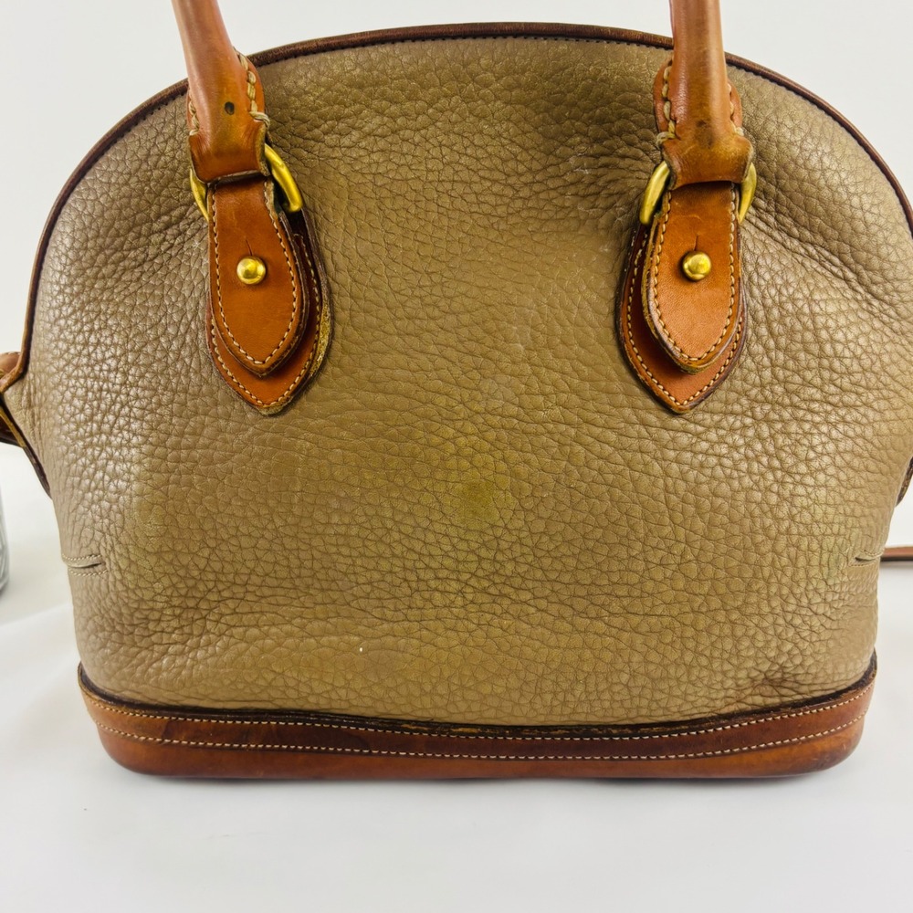 Vtg. Dooney & Bourke All Weather Leather Domed Satchel Taupe British Tan Bag - Picture 9 of 15